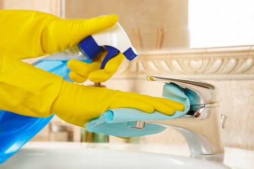 Cleaning team applying emergency and site safety procedures